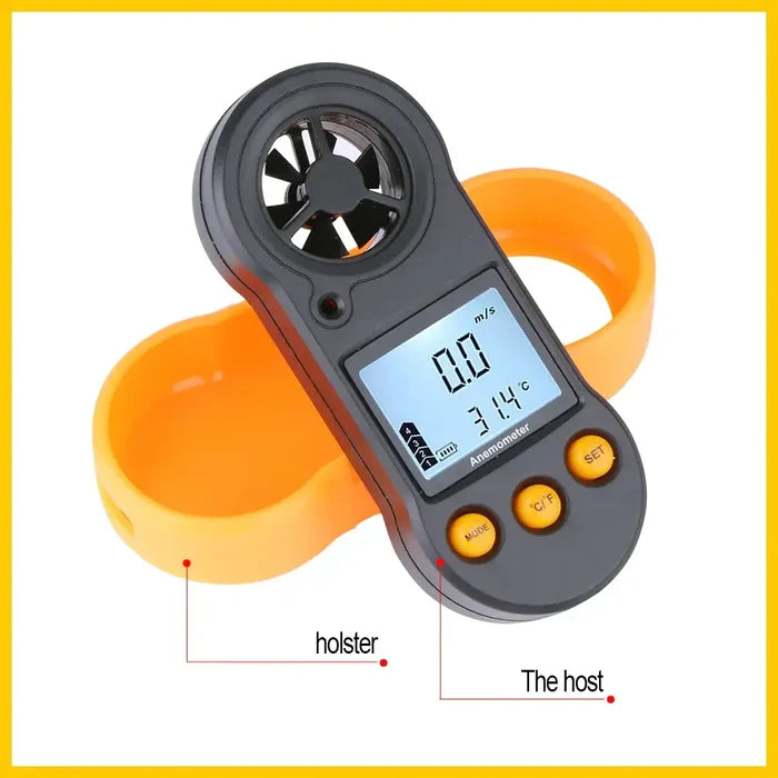 HBC Habicare portable anemometer with digital LCD display measuring wind speed and airflow for accurate readings.