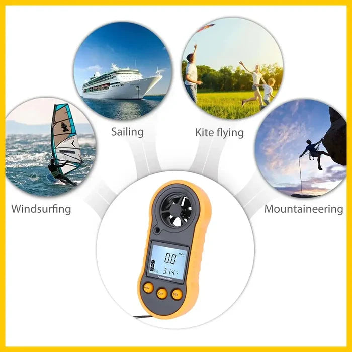 HBC Habicare portable anemometer with LCD display measuring wind speed and airflow for accurate readings.