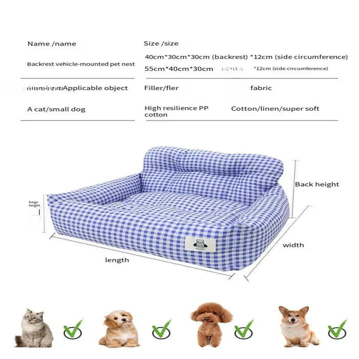 Habicare portable dog car cushion and bed in SS design, soft fabric with plush surface, ideal for comfortable travel for small dogs.