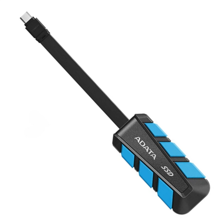 Habicare portable SSD with 500GB/1TB capacity, USB 3.2, showing sleek black design and compact size for fast data transfer.