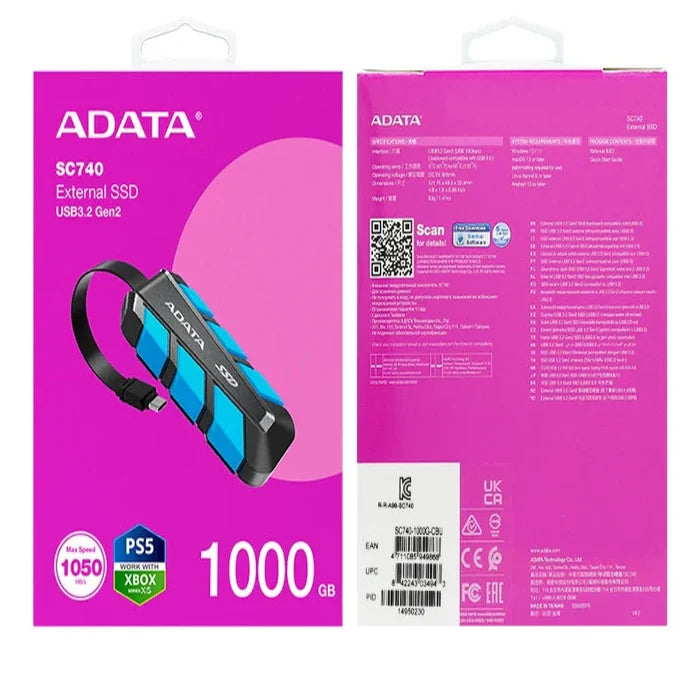 Habicare portable SSD with 500GB/1TB capacity, USB 3.2, and fast 1050MB/s transfer speed, shown in the image.