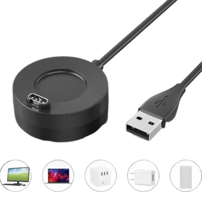 Habicare TWS portable USB charger for Garmin Fenix and Venu watches, compact and lightweight for on-the-go charging.