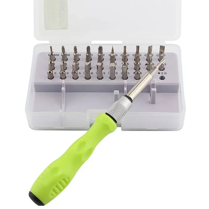 HBC Habicare 32-piece precision screwdriver set with various screwdrivers and bits for detailed repair work.