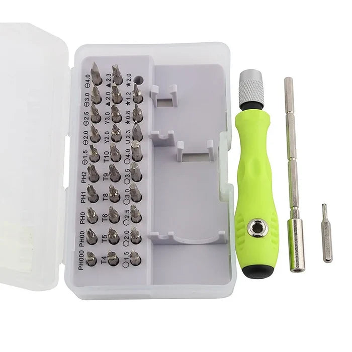 Habicare HBC 32-piece precision screwdriver set with various screwdrivers and bits, ideal for detailed repair work.