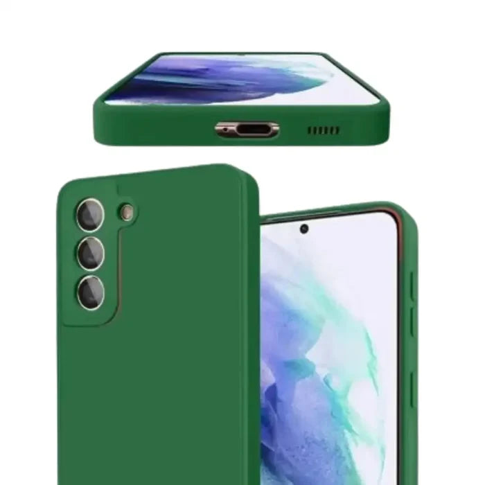 Dark green Habicare 9eight5 liquid silicone case for Samsung Galaxy A and S series smartphones, showcasing a smooth, flexible protective cover.