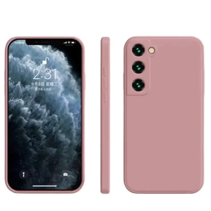 Pink silicone case for Samsung Galaxy A and S series by 9eight5 from Habicare, showing a soft, flexible protective cover.
