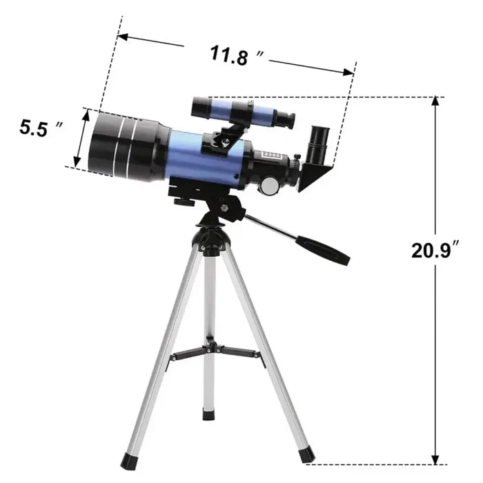 Habicare professional astronomical telescope with 150x zoom and HD night vision, showcasing the telescope's sleek design and lens details.