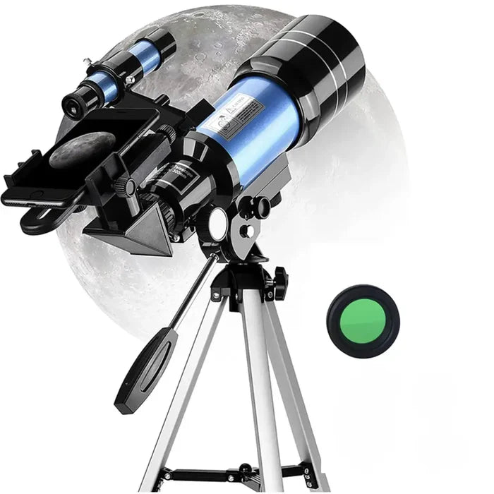 Habicare professional astronomical telescope with 150x zoom and HD night vision, showing the telescope’s detailed lens and controls.