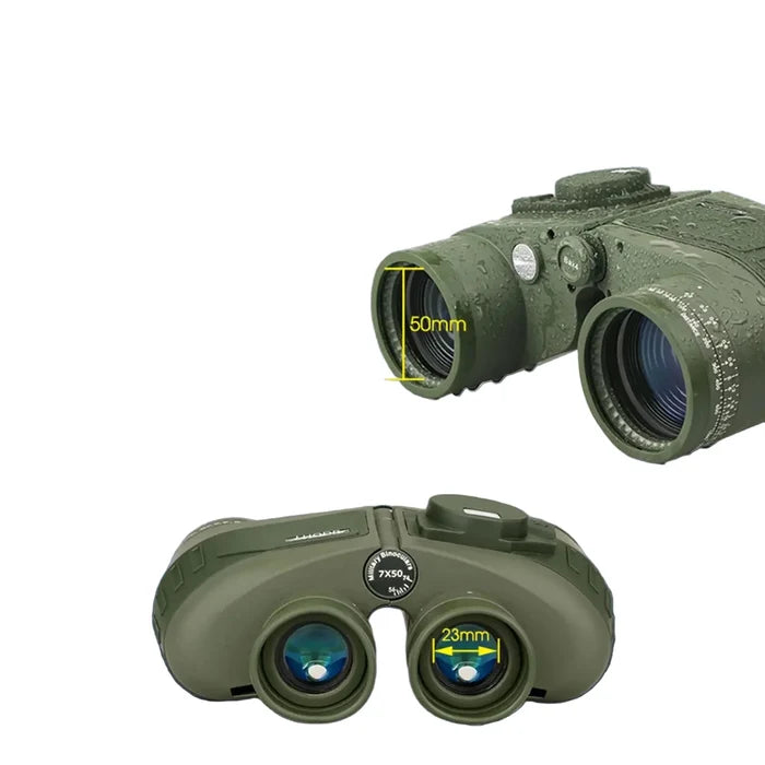 Habicare SS professional waterproof binoculars with built-in compass, featuring large lenses and textured grip for outdoor use.