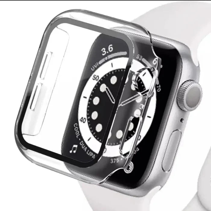 Clear protective case for Apple Watch 1st generation 38mm by Habicare, showing the transparent watch cover on the device.