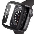 Black Habicare protective case for Apple Watch Series 1 38mm, showing the snug-fit design and clear view of the watch face.