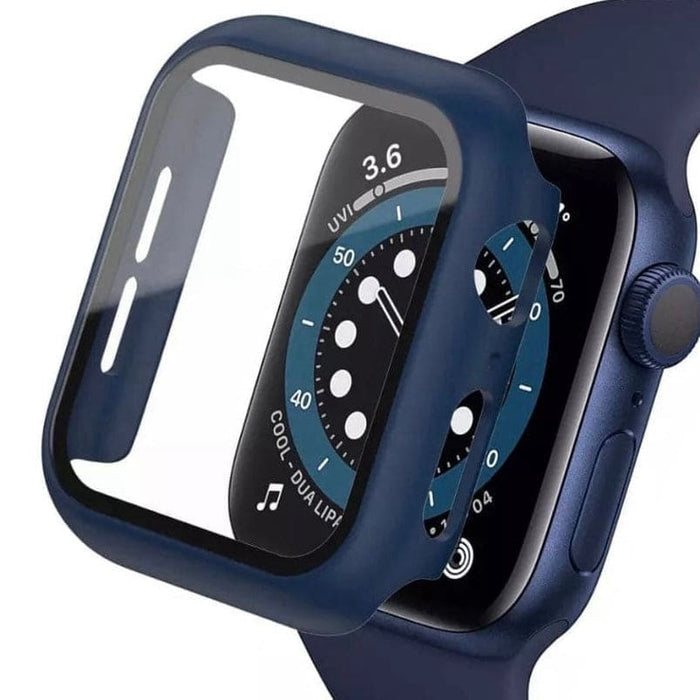Navy protective case for Apple Watch Series 2 (38mm), made by That Watch Shop, showing a snug fit around the watch.