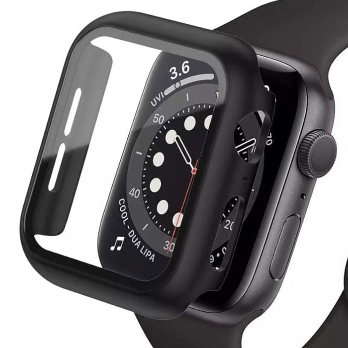 Black protective case for Apple Watch Series 9 41mm, made by That Watch Shop, shown on a watch with a clear view of the fit.