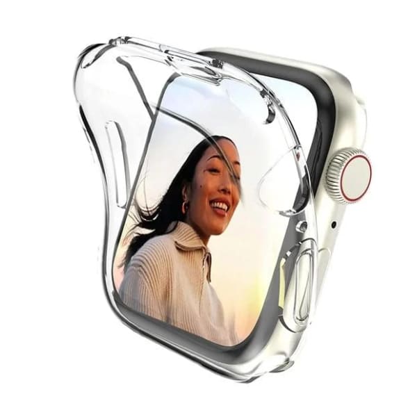 Clear protective case for Apple Watch Series SE 2nd generation 44mm, designed to shield the watch while showcasing its design.