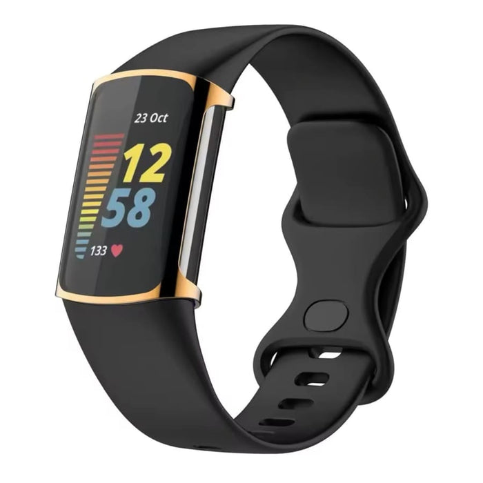 Black protective case for Fitbit Charge 6 fitness tracker, designed by That Watch Shop, showcasing the sleek watch with the case fitted.