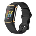 Black protective case for Fitbit Charge 6 fitness tracker, designed by That Watch Shop, showcasing the sleek watch with the case fitted.