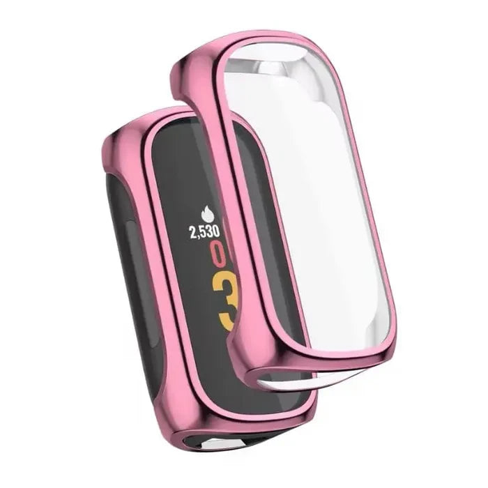 Pink Habicare protective watch case for Fitbit Inspire 2, providing durable coverage and style for the fitness tracker.