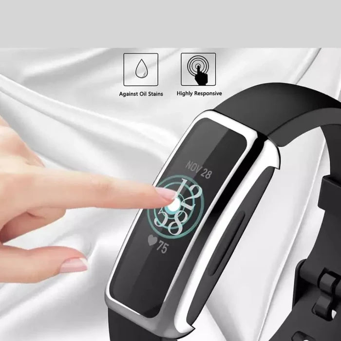 Black Habicare protective case for Fitbit Inspire watch, showing a snug fit around the device with clear edges and a smooth finish.
