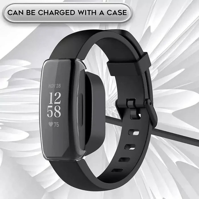 Clear protective case for Fitbit Inspire by Habicare, showing the transparent watch cover on the device.