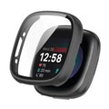 Black Habicare protective watch case for Fitbit Sense 2, providing durable coverage and protection for the smartwatch.