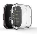 Clear Habicare protective case for Fitbit Sense 2 watch, showing a transparent, durable cover on the device.