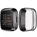Black protective watch case for Fitbit Sense from That Watch Shop, designed to safeguard the smartwatch.