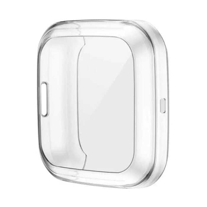 Clear protective case for Fitbit Versa 1 watch, designed by That Watch Shop, showing the transparent plastic cover on the smartwatch.