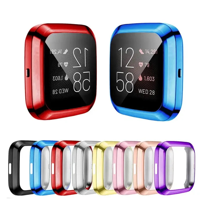 Habicare protective TWS case for Fitbit Versa 2 in 10 colors, showcasing colorful silicone covers for device protection.