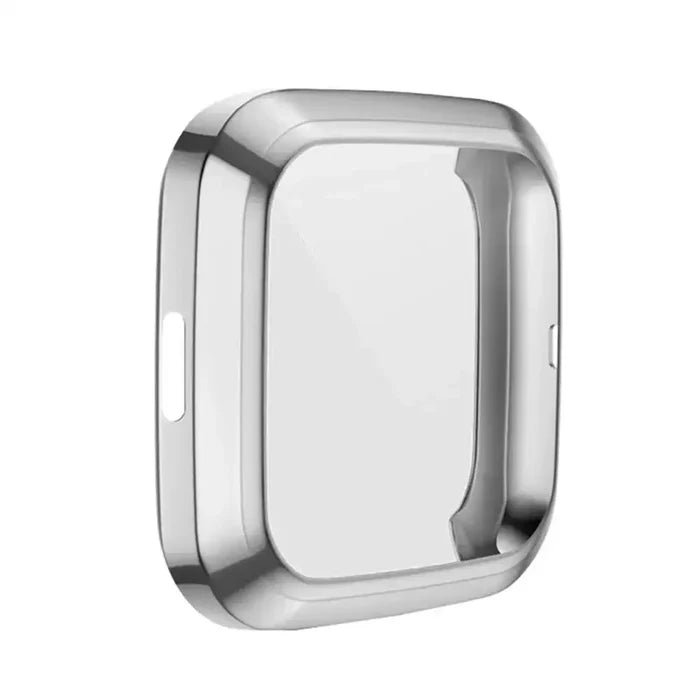 Habicare protective TWS case for Fitbit Versa 2 in 10 colors, showing the colorful silicone cover on the smartwatch.