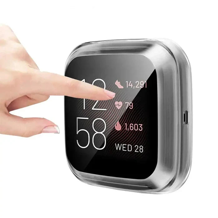 Habicare protective case for Fitbit Versa 2 in 10 colors, TWS style, showing colorful silicone shell on smartwatch.