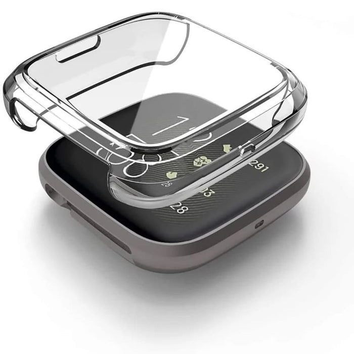 Clear protective watch case for Fitbit Versa 3 by That Watch Shop, snug fit, transparent design, durable and lightweight.