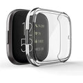 Clear Habicare protective case for Fitbit Versa 4 watch, showcasing a transparent, durable cover on the smartwatch.