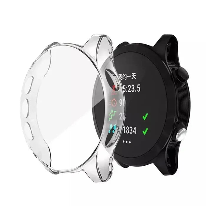Clear protective case for Garmin 245 watch by Habicare, designed to safeguard the watch with a transparent cover.