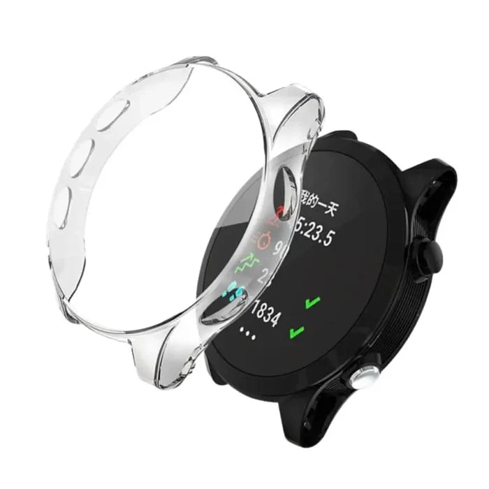 Clear protective case for Garmin 245 watch by Habicare, showing a transparent, slim watch case covering the Garmin 245 model.