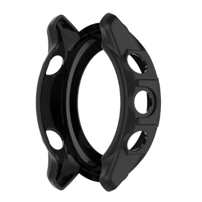 Black Habicare protective watch case for Garmin 255, designed to shield the device from scratches and impacts.