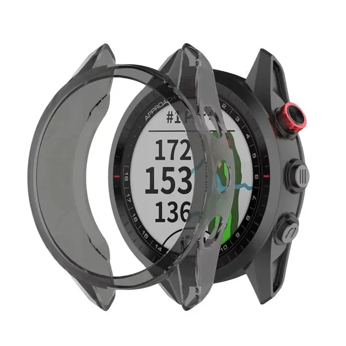 Black Habicare protective case for Garmin Approach S62 watch, designed to shield and protect the smartwatch.
