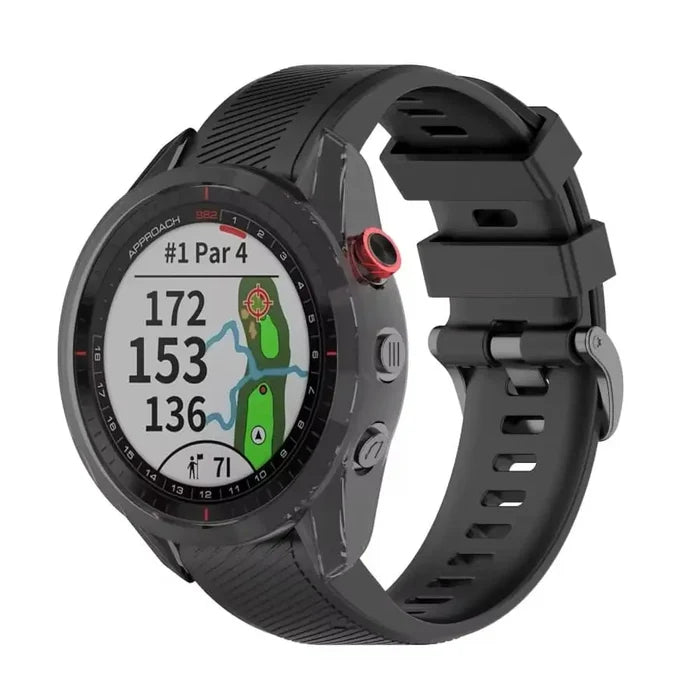 Black Habicare protective case for Garmin Approach S62 watch, offering durable coverage and secure fit.