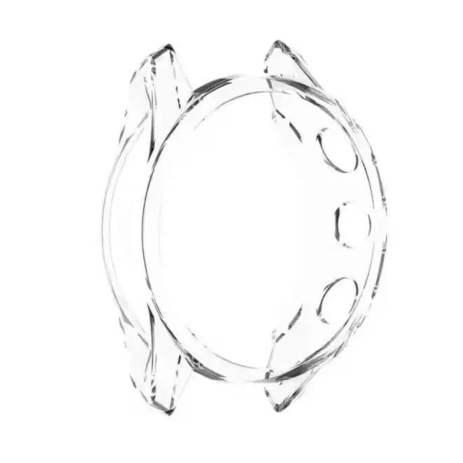 Clear protective case for Garmin Approach S62 watch by Habicare, showing a transparent cover fitted on the watch.