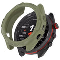 Green protective watch case for Garmin Approach S70 42mm smartwatch, designed to shield the bezel and enhance durability.