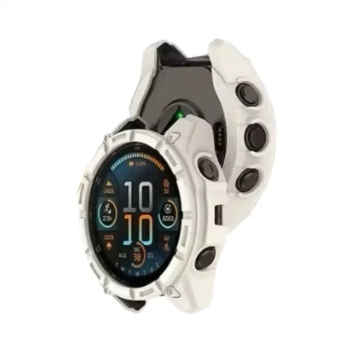 White Habicare protective watch case for Garmin Enduro 3, providing durable coverage and protection for the smartwatch.