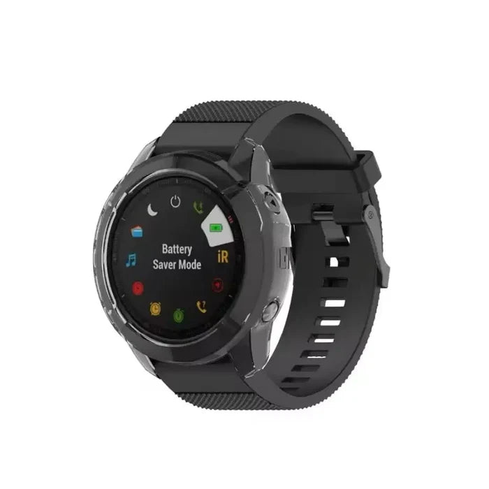 Black Habicare protective case for Garmin Fenix 6X and 6X Pro watch, providing durable coverage and protection.
