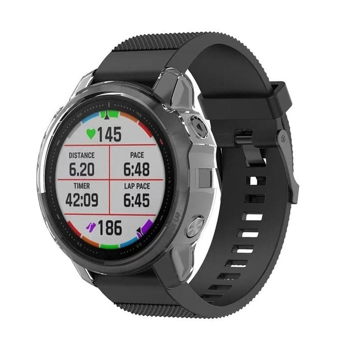 Clear protective case for Garmin Fenix 6X/6X Pro watch, designed by That Watch Shop, showing a transparent, snug-fit watch cover.