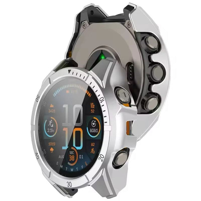 Silver protective watch case for Garmin Fenix 8 47mm series, designed to safeguard the smartwatch.