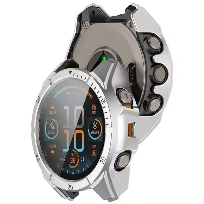 Silver Habicare protective case for Garmin Fenix 8 51mm series watch, providing durable coverage and protection.