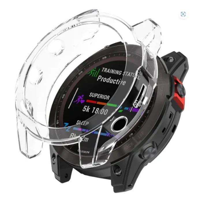 Clear protective case for Garmin fenix Chronos series watch by Habicare, featuring a transparent cover for screen and body protection.