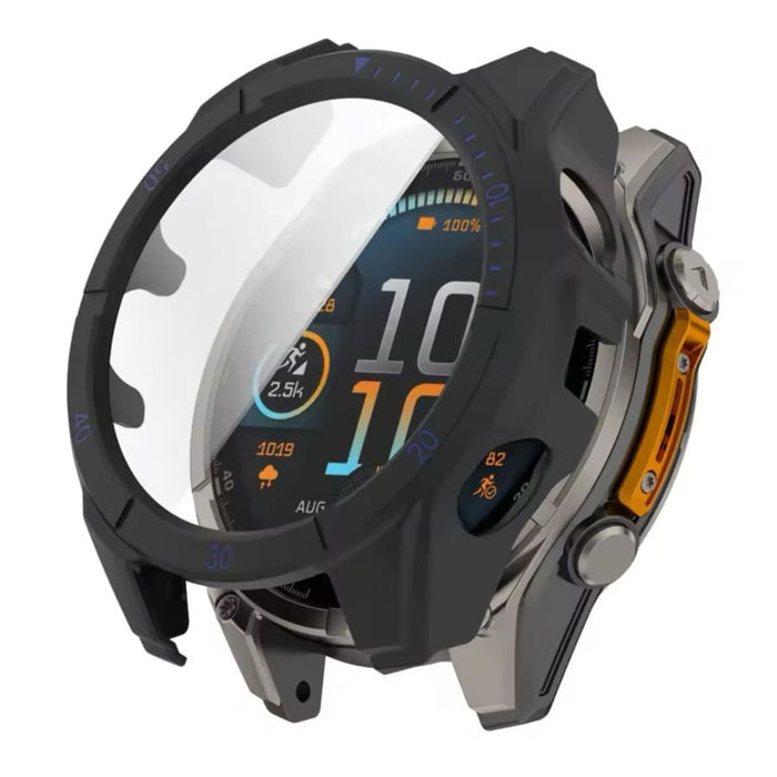 Black protective watch case for Garmin Fenix E 47mm series, designed to shield and enhance the watch's appearance.