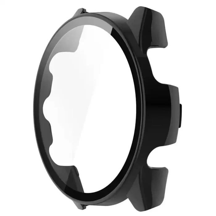 Black Habicare protective case for Garmin Forerunner 255 smartwatch, covering the watch face and body for added protection.