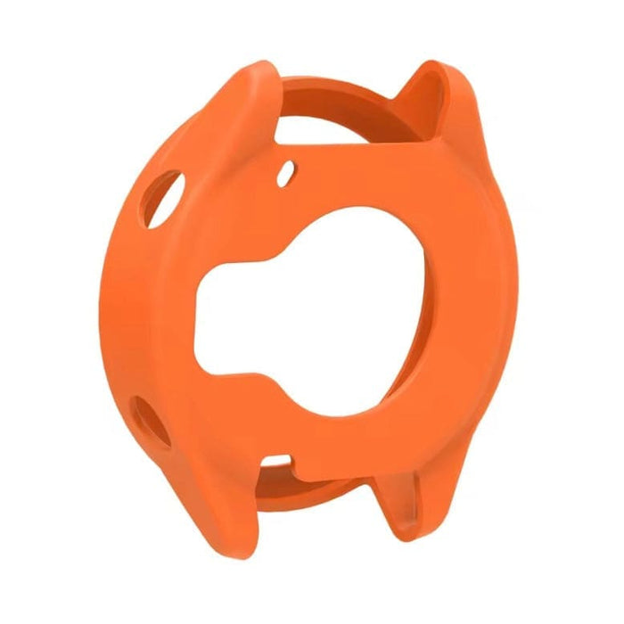 Orange Garmin Forerunner 570 watch case, protective cover fitting 42mm model, with precise cutouts for buttons and screen.