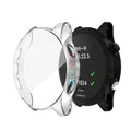 Clear protective case for Garmin Forerunner 945 watch, designed by Habicare, shown fitted on the smartwatch.