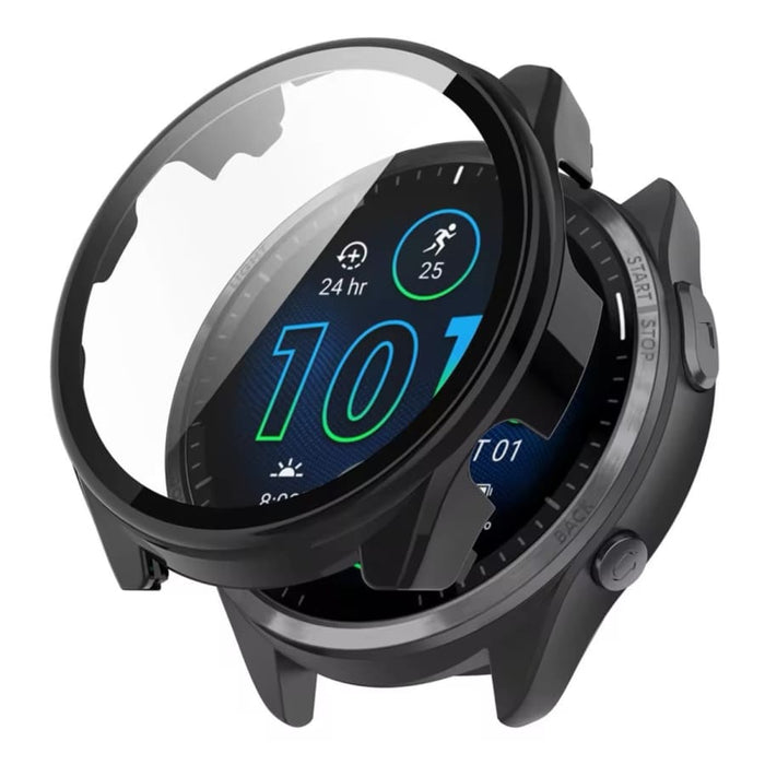 Black protective case for Garmin Forerunner 965 smartwatch, designed to safeguard the watch from scratches and impacts.